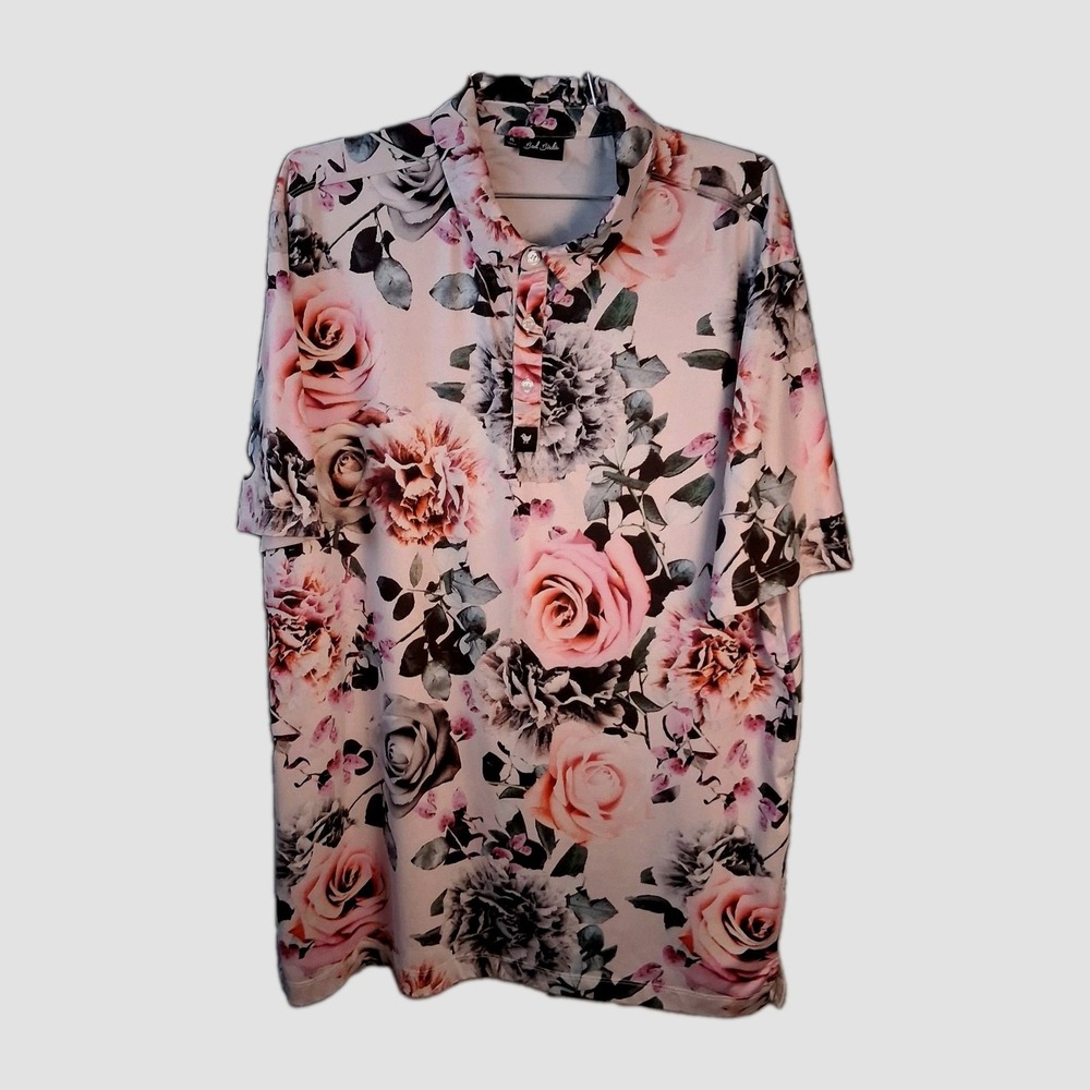 Bad Birdie Performance Golf Polo Shirt Men's Size XL Multicolor Floral Roses